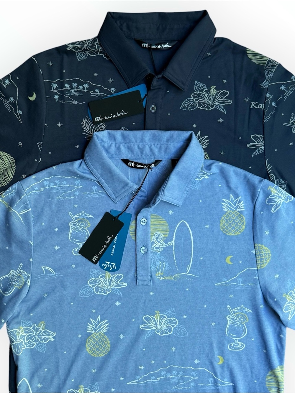 NWT Travis Mathew 2-Pack Hawaiian Tropical Golf Polo Shirt Sz Small Blue Kapalua